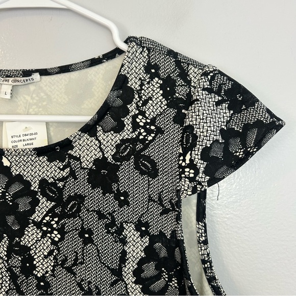 NWT Collective Concepts Black/White Lace Illusion Cap Sleeve Sheath Dress Large - Picture 4 of 9